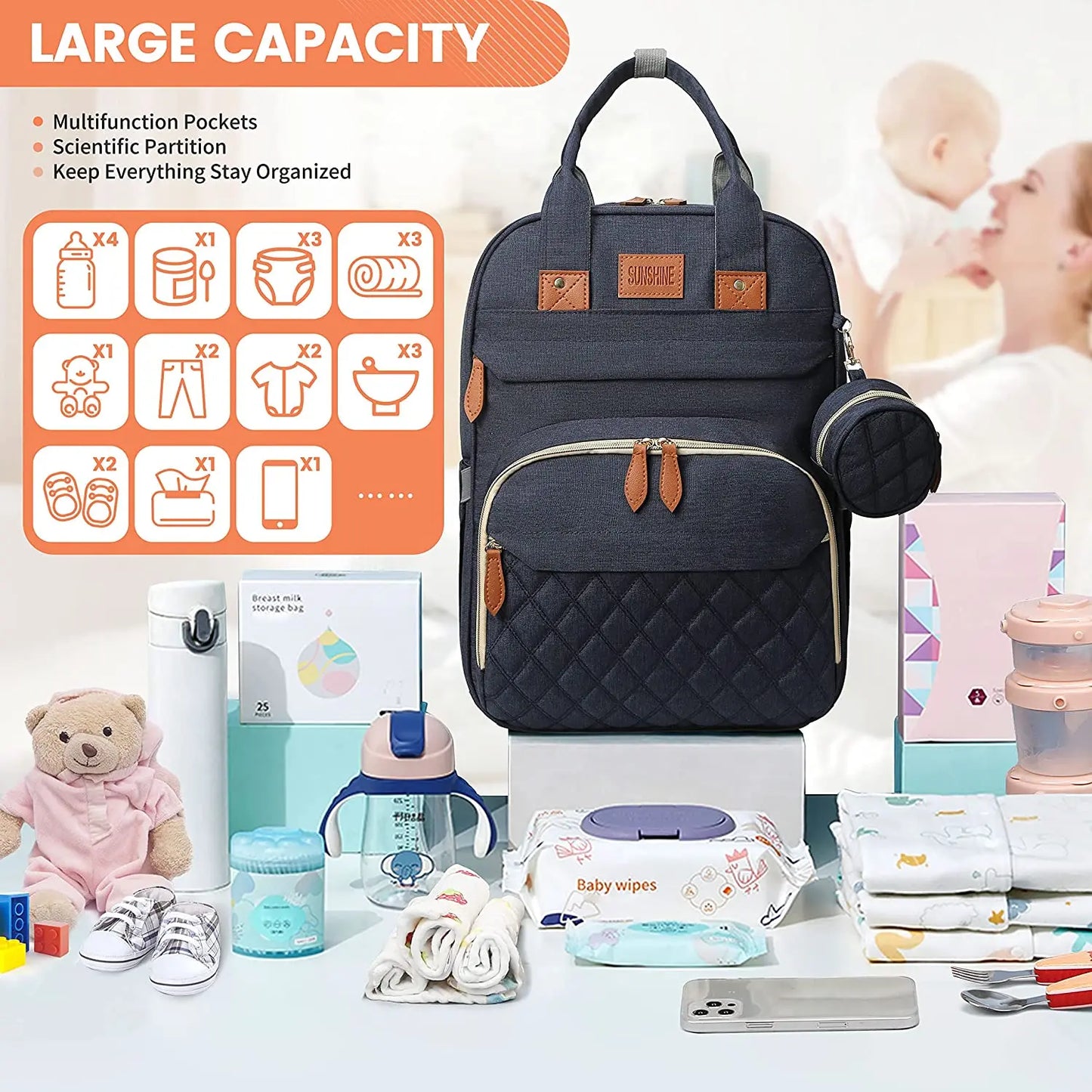 3 In 1 Diaper Bag Backpack Foldable Baby Bed with USB Charge