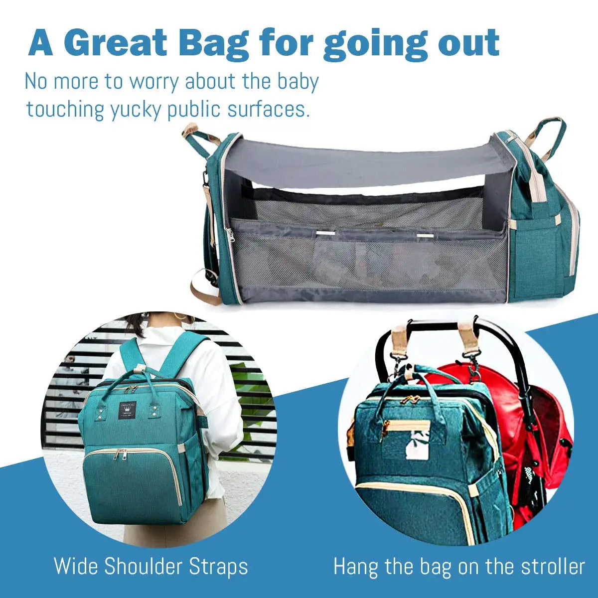 3 In 1 Diaper Bag Backpack Foldable Baby Bed with USB Charge
