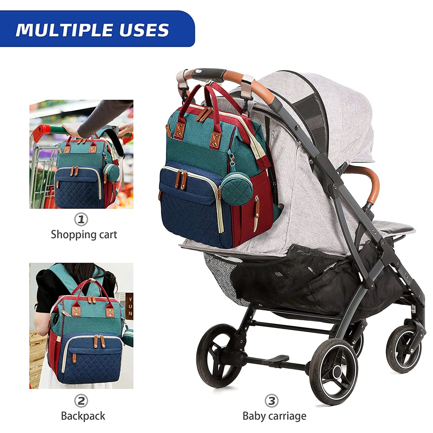 3 In 1 Diaper Bag Backpack Foldable Baby Bed with USB Charge