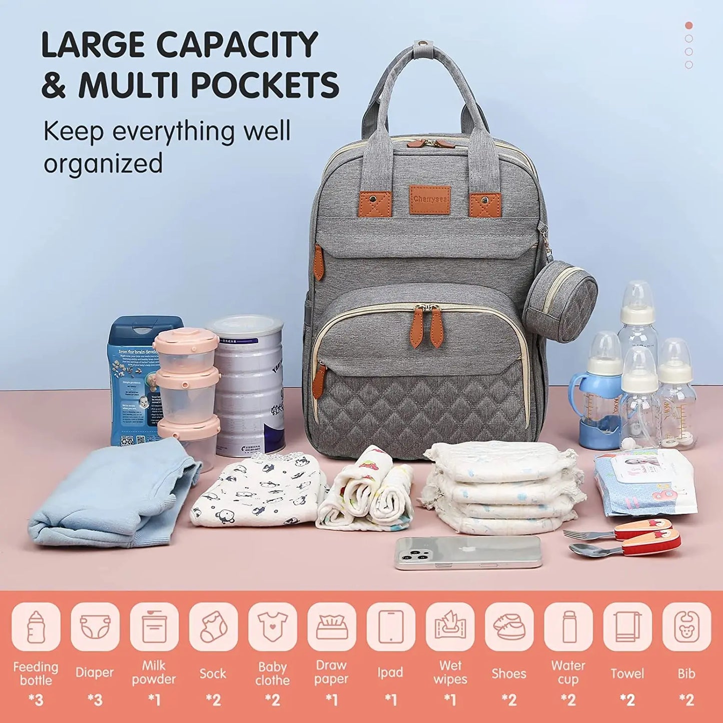 3 In 1 Diaper Bag Backpack Foldable Baby Bed with USB Charge