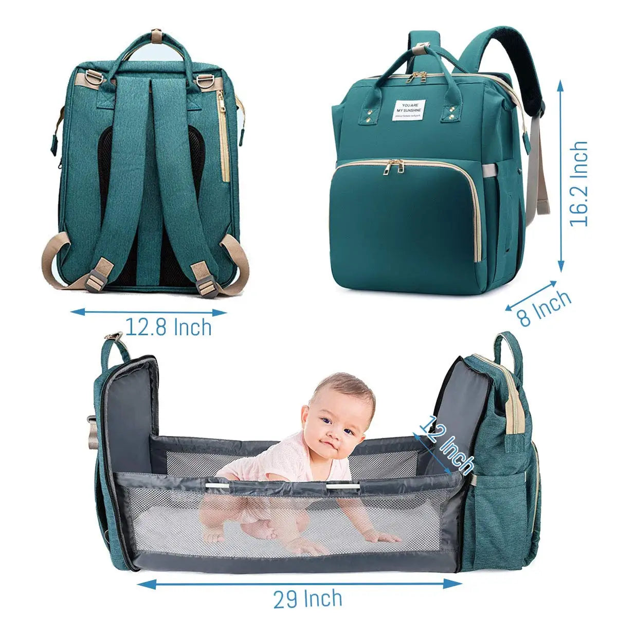 3 In 1 Diaper Bag Backpack Foldable Baby Bed with USB Charge